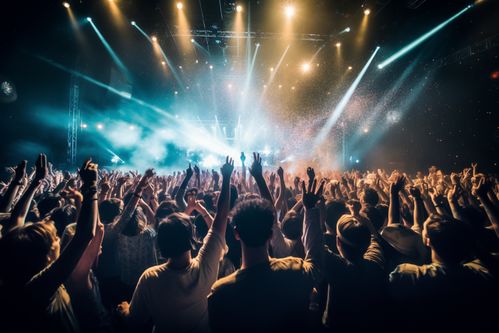 夜晚演唱会音乐节欢呼人群剪影人物摄影图 摄影